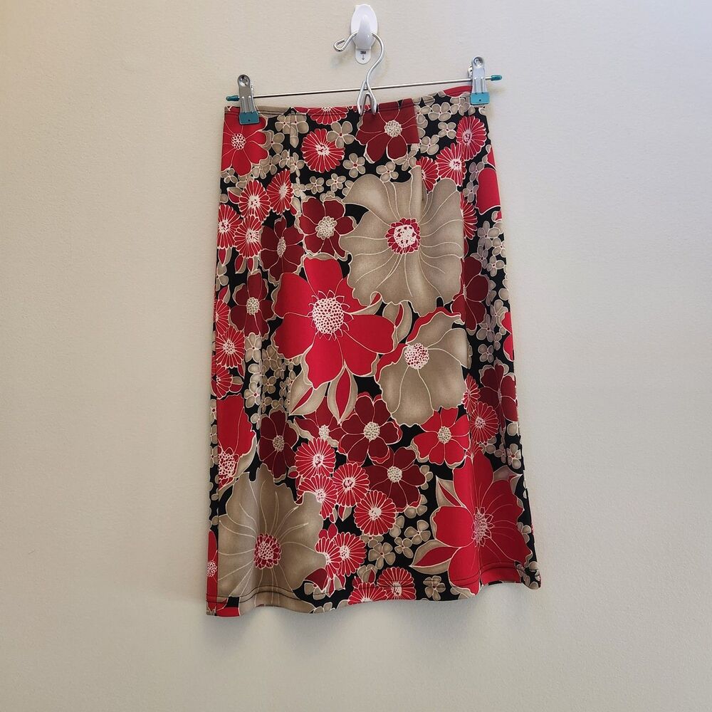 Vtg 90s/Early 2000s Y2k Red Floral We Too Midi Skirt Sz Sm Whimsygoth Dark Fairy
